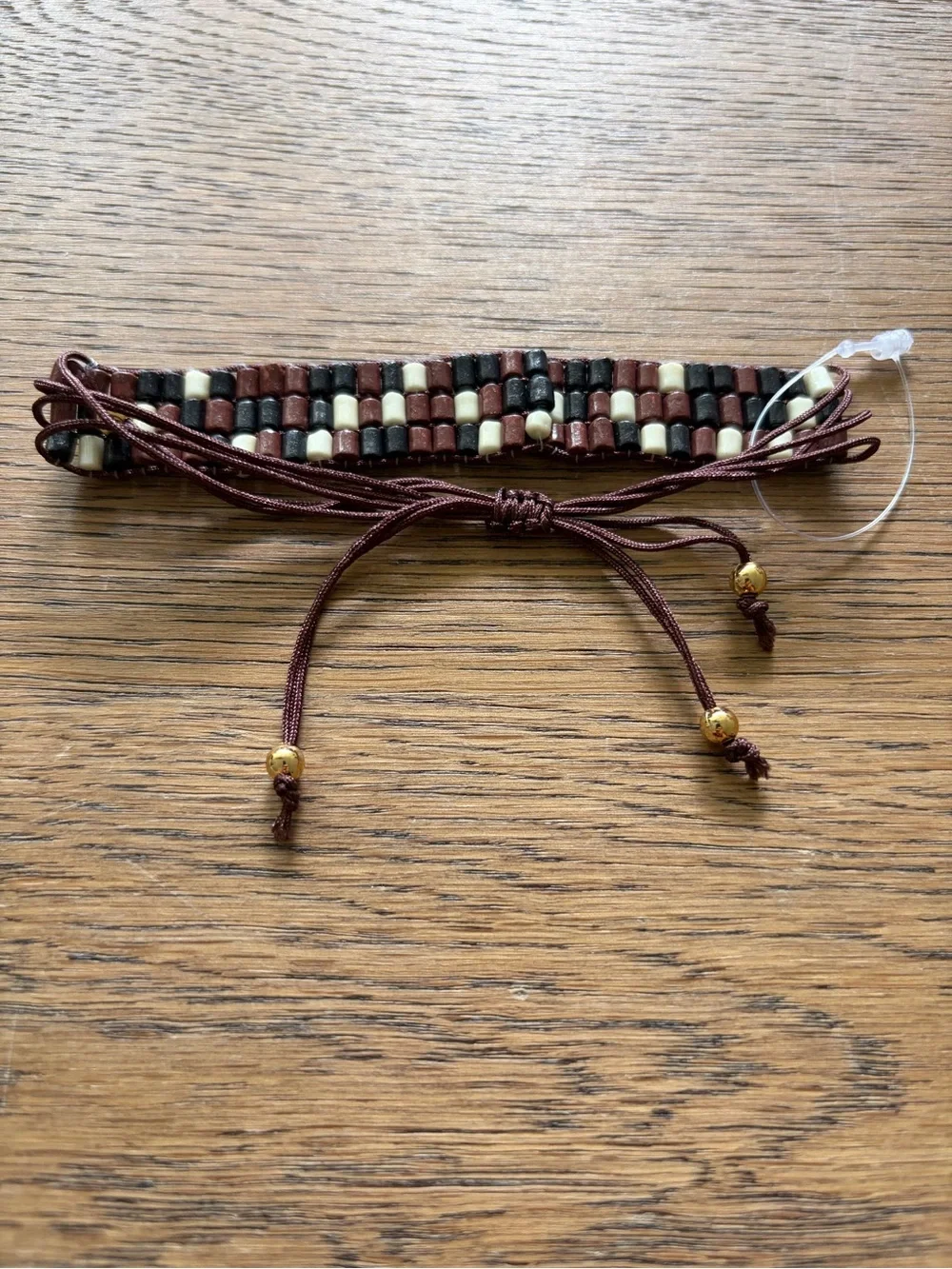 Handwoven Brown, Black & Cream Beaded Women's Bracelet